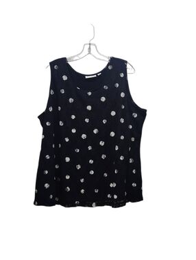 Susan Graver Navy and White Polka Dot Scoop Neck Tank** Stretch Lace Plus Sz 2X